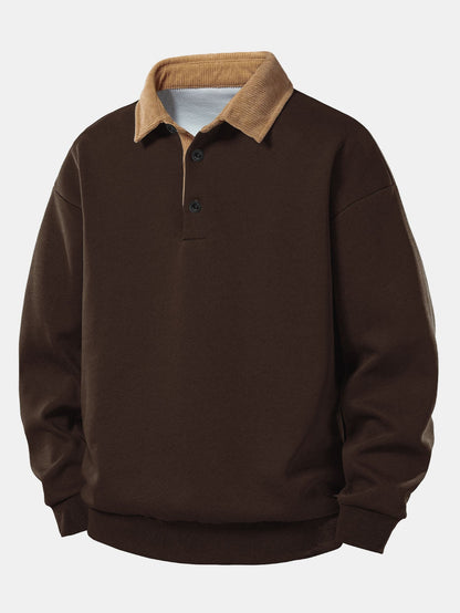 Relax Fit Contrast Corduroy Polo Collar Sweatshirt & Straight Leg Corduroy Pants