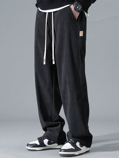Relax Fit Contrast Corduroy Polo Collar Sweatshirt & Straight Leg Corduroy Pants