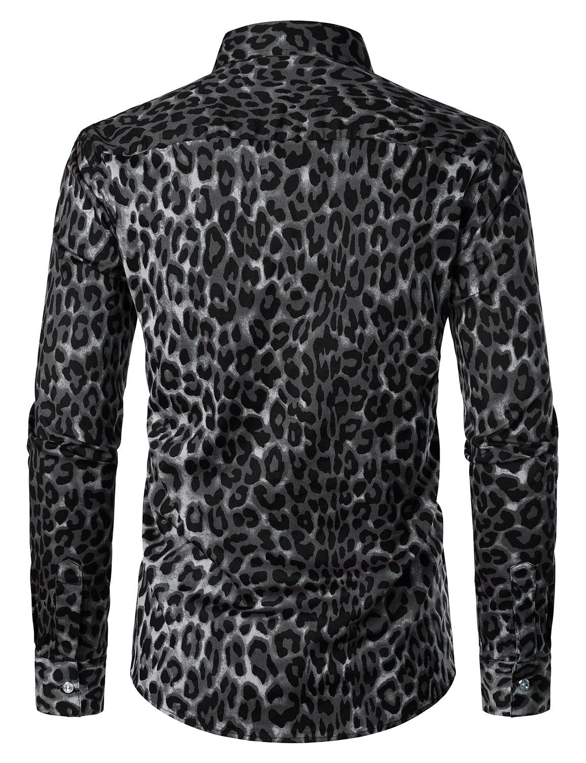 Men's Grey Snow Leopard Print Animal Casual Rock Cool Cotton Long Sleeve Shirt