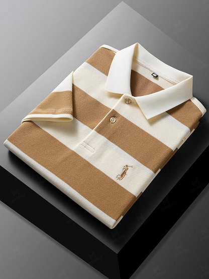 Men's Fashion Business Style Letter Printed Waffle Casual Short Sleeve POLO Shirt