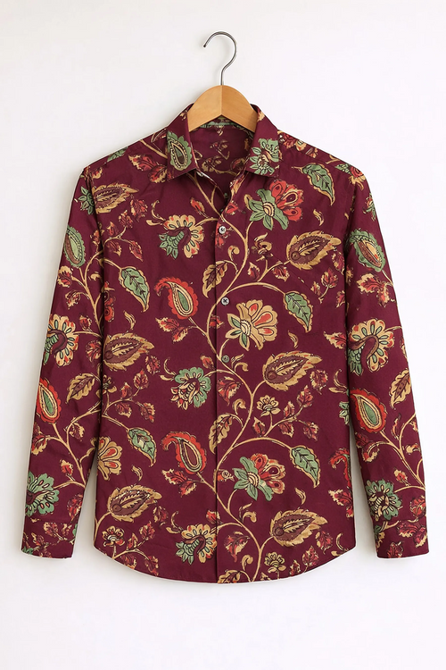 Maroon Floral Print Shirt