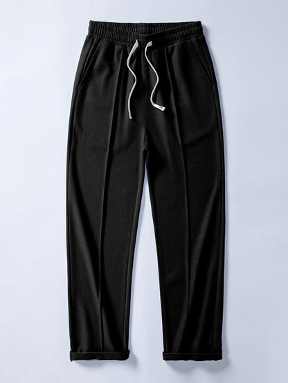 2 In 1 Waffle Notched Collar Sweatshirt & Waffle Pleated Pintuck Straight Leg Pants