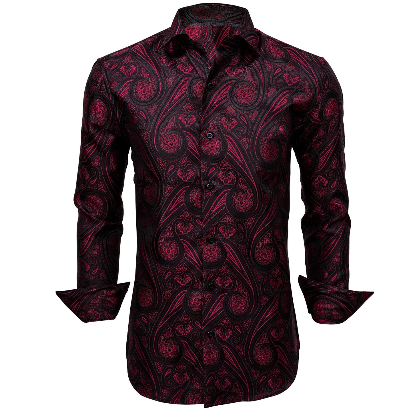 Men's Fashion Casual Burgundy Printed Long Sleeve Shirt