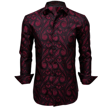Men's Fashion Casual Burgundy Printed Long Sleeve Shirt