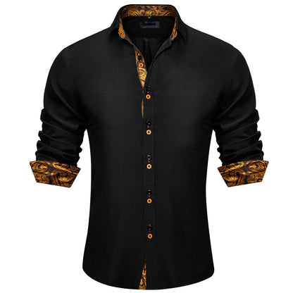 Men's Black Red Paisley Stitching Button Down Long Sleeve Shirt