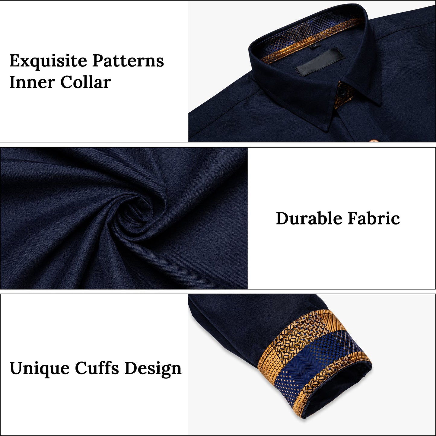 Men's Navy Gold Print Button Long Sleeve Shirt
