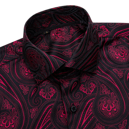 Men's Fashion Casual Burgundy Printed Long Sleeve Shirt