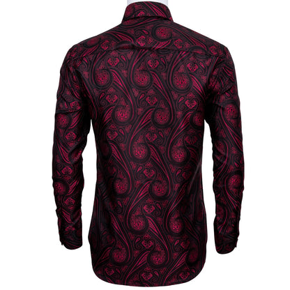 Men's Fashion Casual Burgundy Printed Long Sleeve Shirt