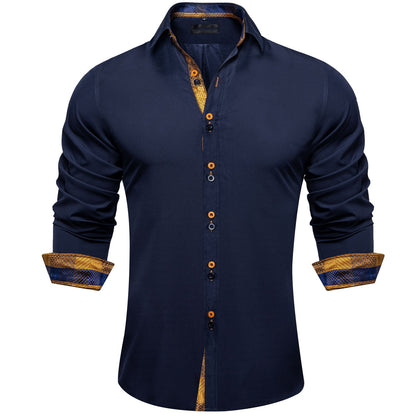 Men's Black Red Paisley Stitching Button Down Long Sleeve Shirt