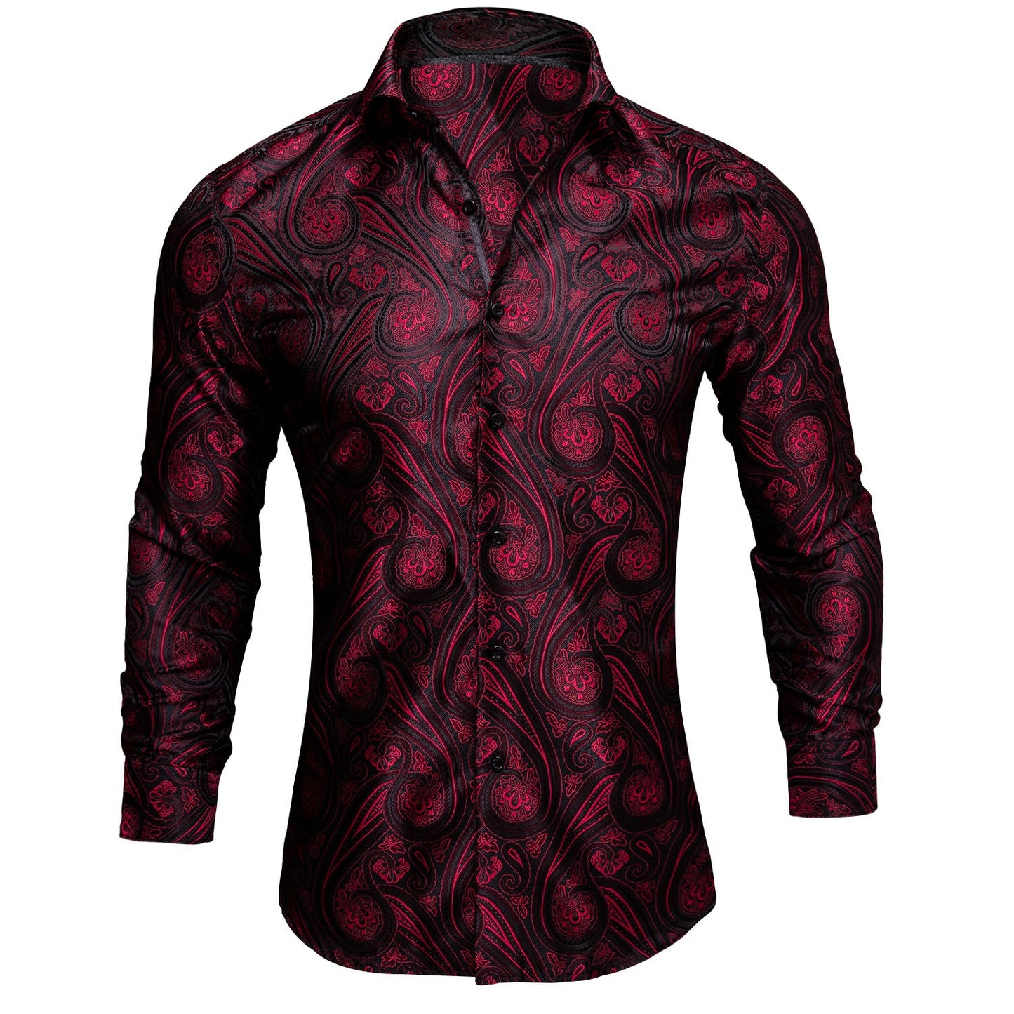 Men's Fashion Casual Burgundy Printed Long Sleeve Shirt