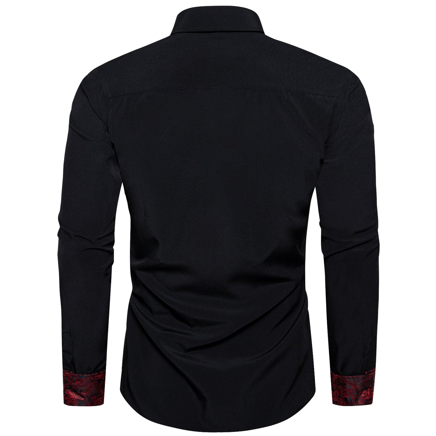 Men's Black Red Paisley Stitching Button Down Long Sleeve Shirt