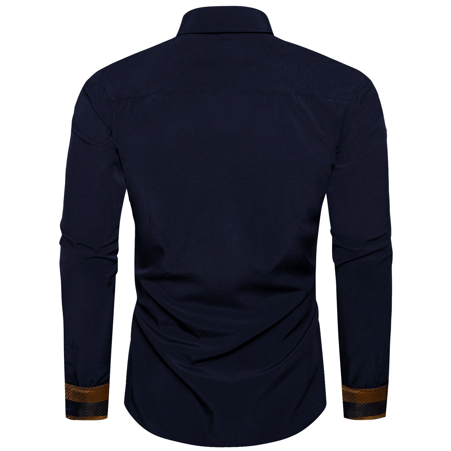 Men's Navy Gold Print Button Long Sleeve Shirt