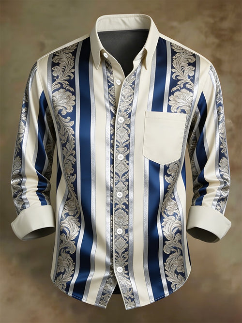 Men's Retro Business Casual Baroque Striped Long-Sleeved Shirt