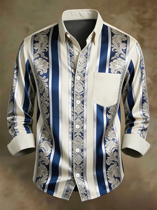 Men's Retro Business Casual Baroque Striped Long-Sleeved Shirt