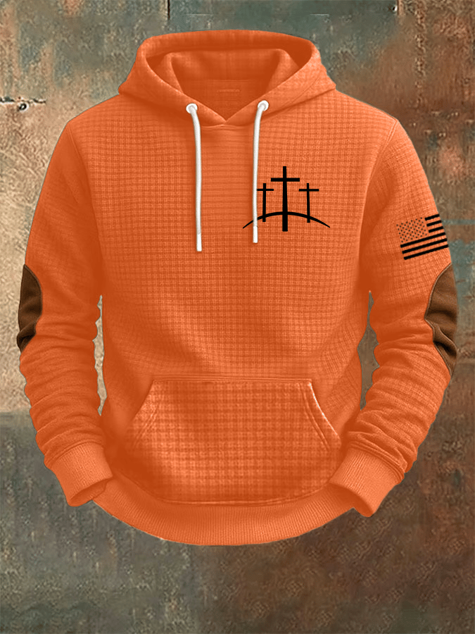 Men's Faith Print Checkered Fabric Hooded Sweatshirt