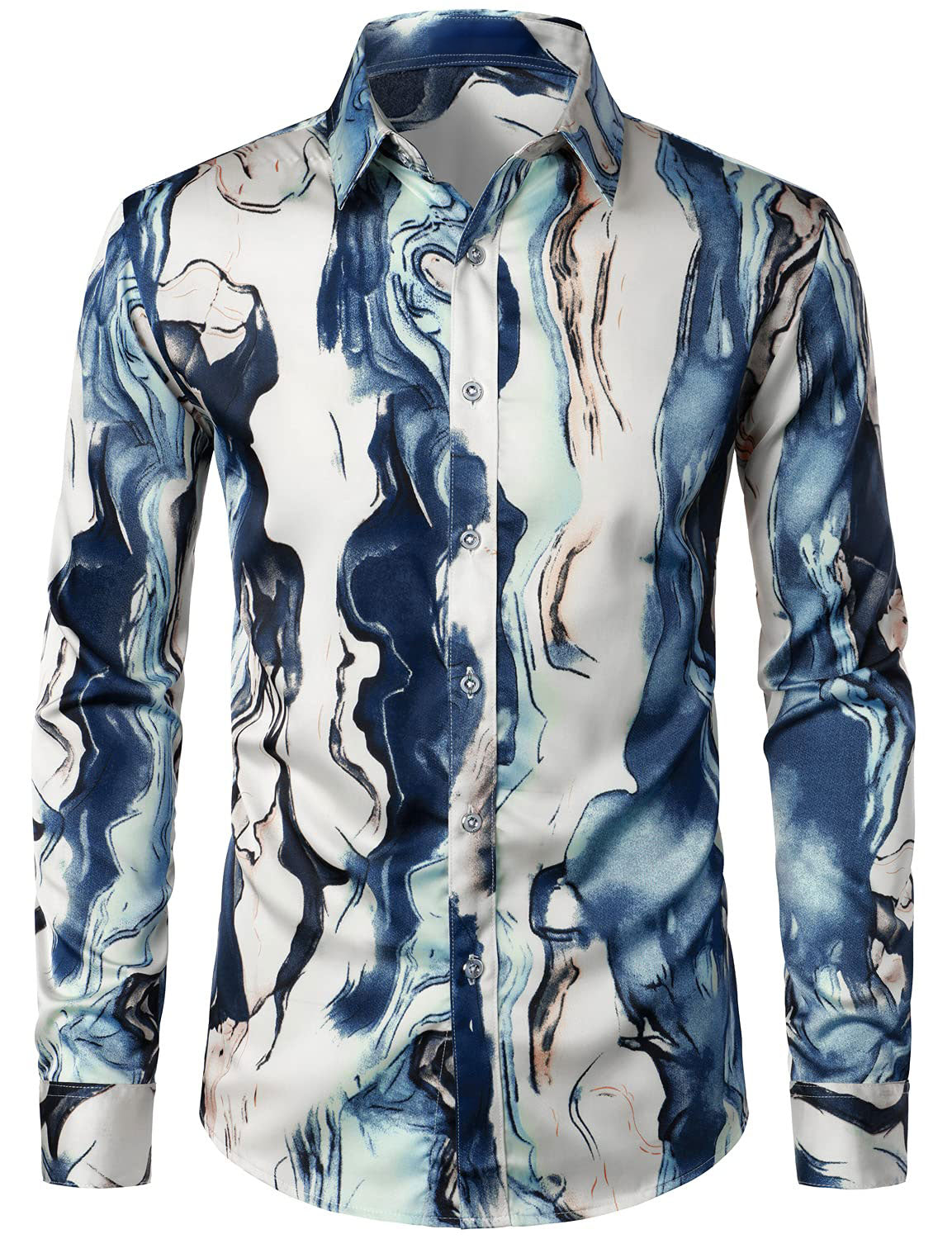 Men's Casual Abstract Print Button Up Long Sleeve Shirt