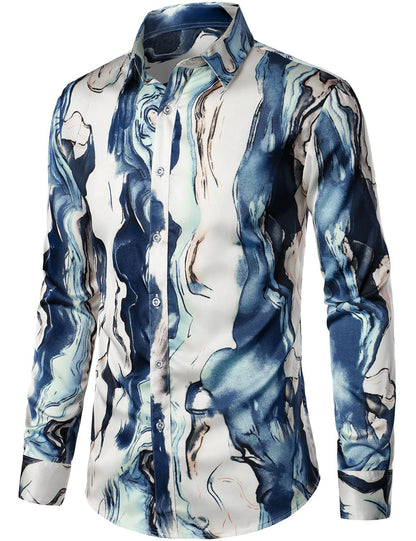 Men's Casual Abstract Print Button Up Long Sleeve Shirt