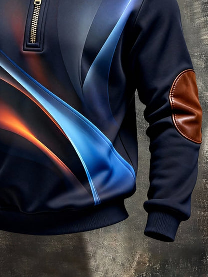Men's Retro Color Block Print Color-Blocked Zip-Up Sweatshirt
