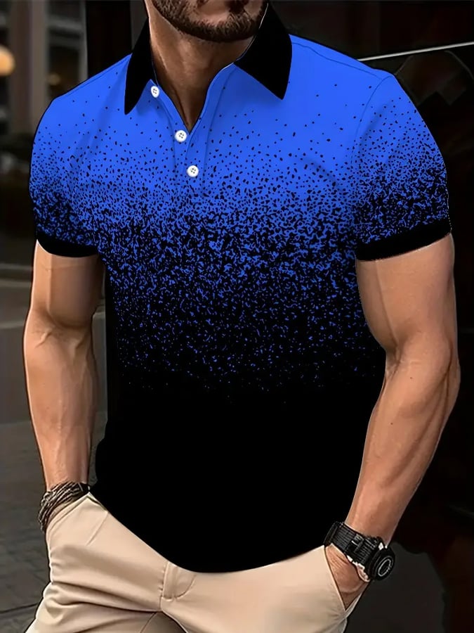 Men's casual gradient print polo shirt