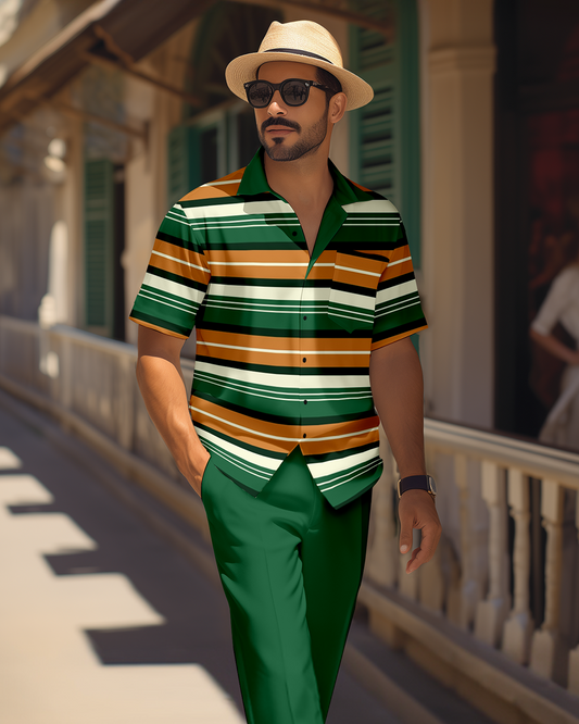Men's retro colorblock short-sleeved shirt walking Suit 1686
