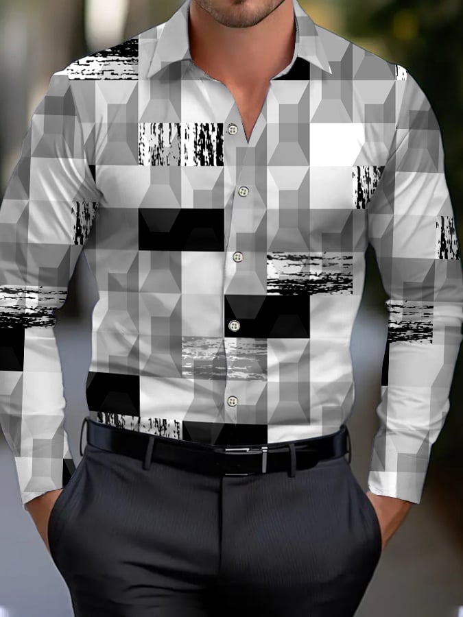 Men's Business Style Geometric Print Shirt
