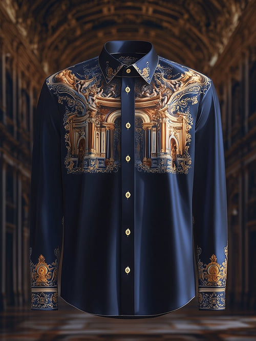 Men's Satin Luxe The Song of the Angels Baroque Long Sleeve Button Down Shirt