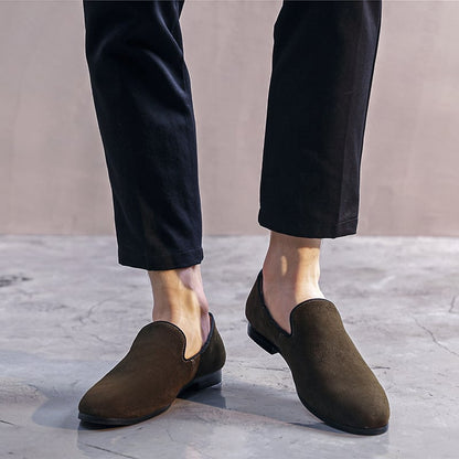 Suede Low-heeled Solid Color Comfortable Casual Retro Men Loafers Shoes