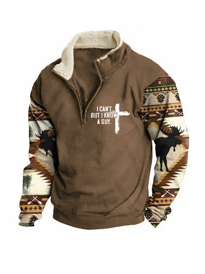 Men's I Can't But I Know A Guy Zip Colorblock Stand Collar Sweatshirt