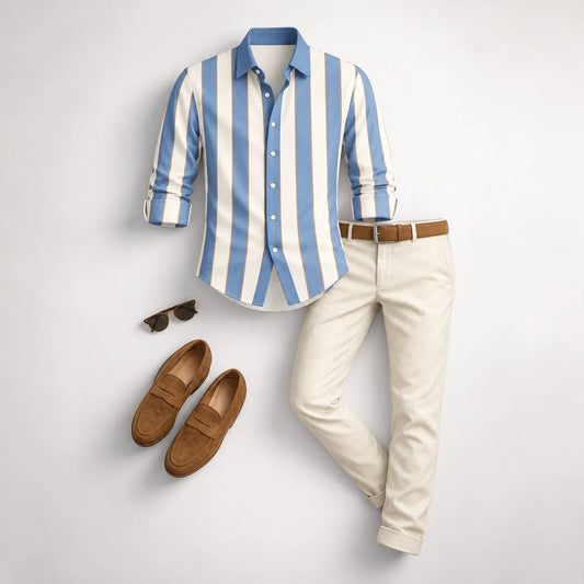 Men's Striped Long-Sleeve Shirt and Pants Set