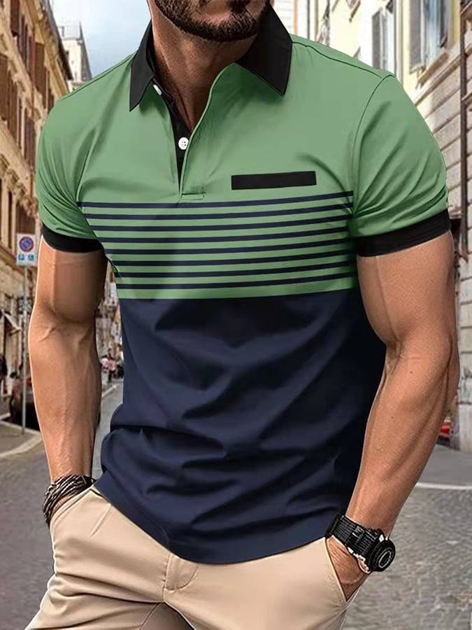 Men's Fashionable Contrast Color Short Sleeve Polo Shirt