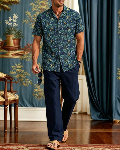 Men's Elegant Retro Lines Short-Sleeve Walking Set