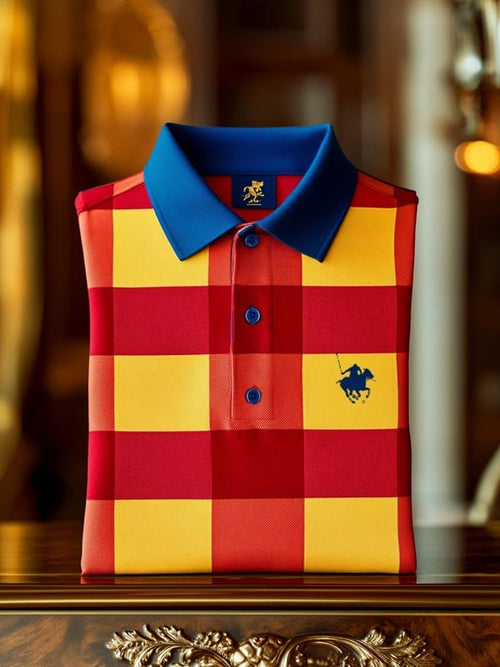 Men's Check Business Casual Short Sleeve Polo Shirt