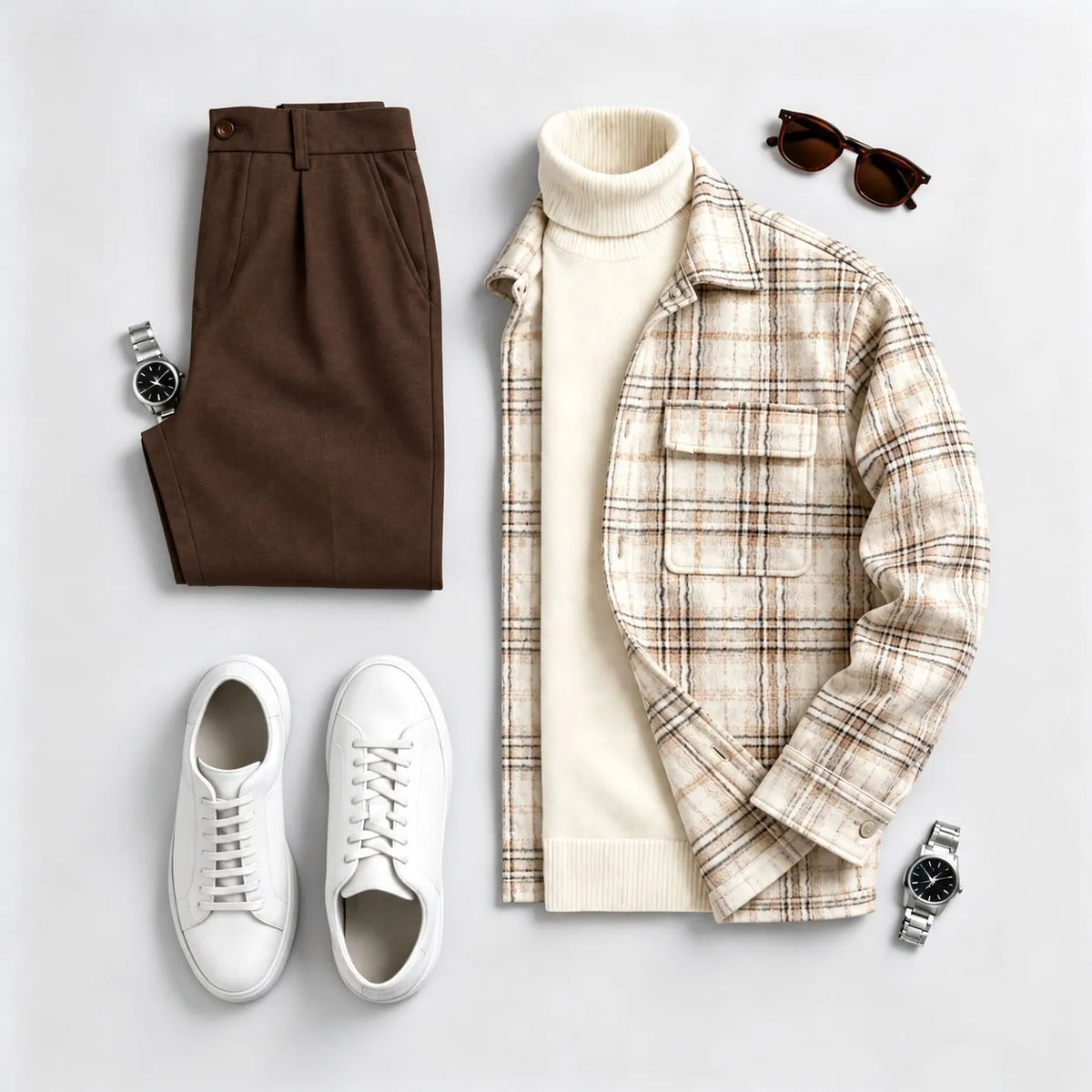 Men's plaid printed long-sleeve shirt and long pants two-piece set