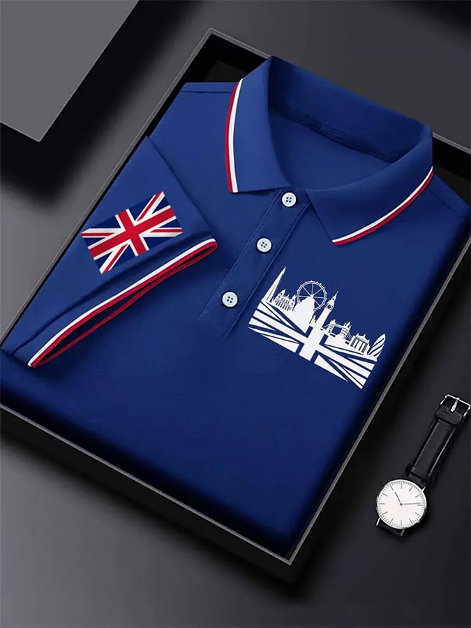 Men's UK graphic print short sleeve business polo shirt
