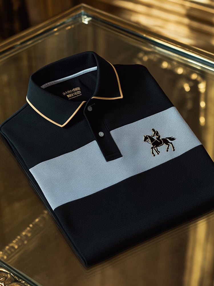 Men's Classic Business Check Logo Button Short Sleeve Polo Shirt