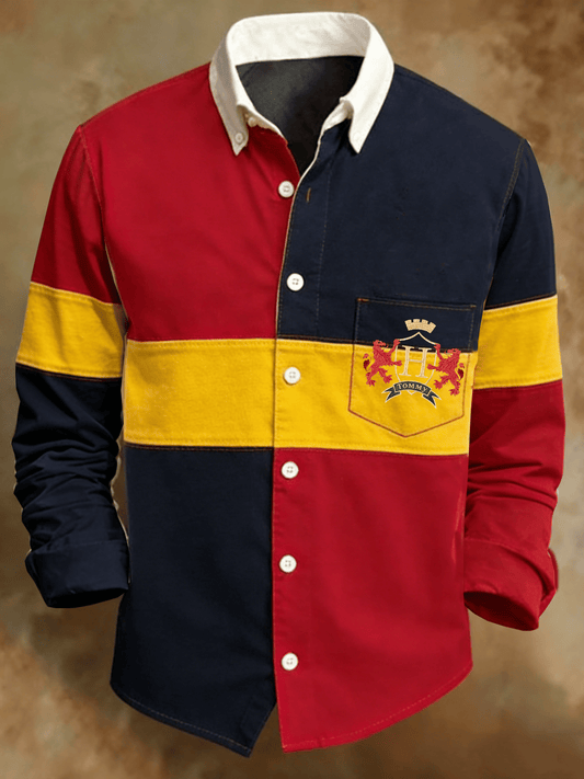 Men's Retro Colorblock Pattern Print Vintage Shirt