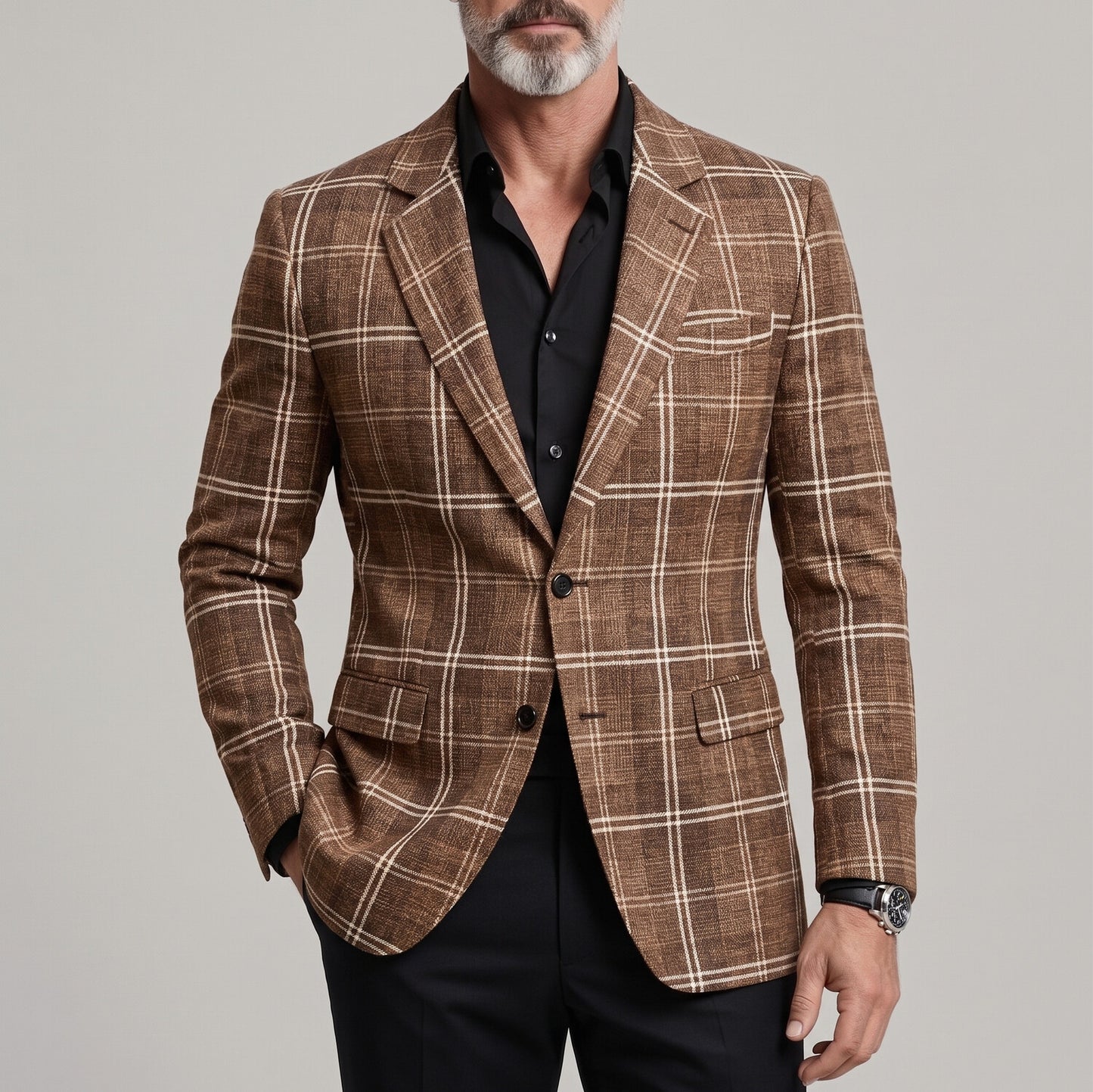 Men's Classic Plaid Print Notch Lapel Two Button Slim Business Casual Blazer