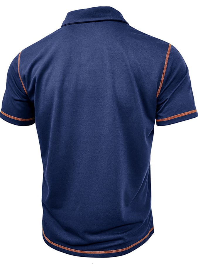 Men's Color Blocking Polo Collar Short Sleeved Polo Shirt