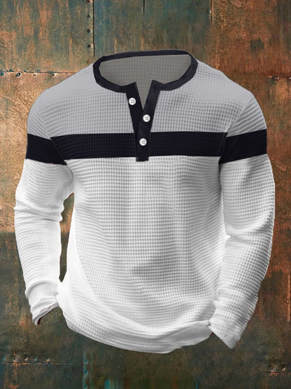 Men's Business Casual Contrast Waffle Henley