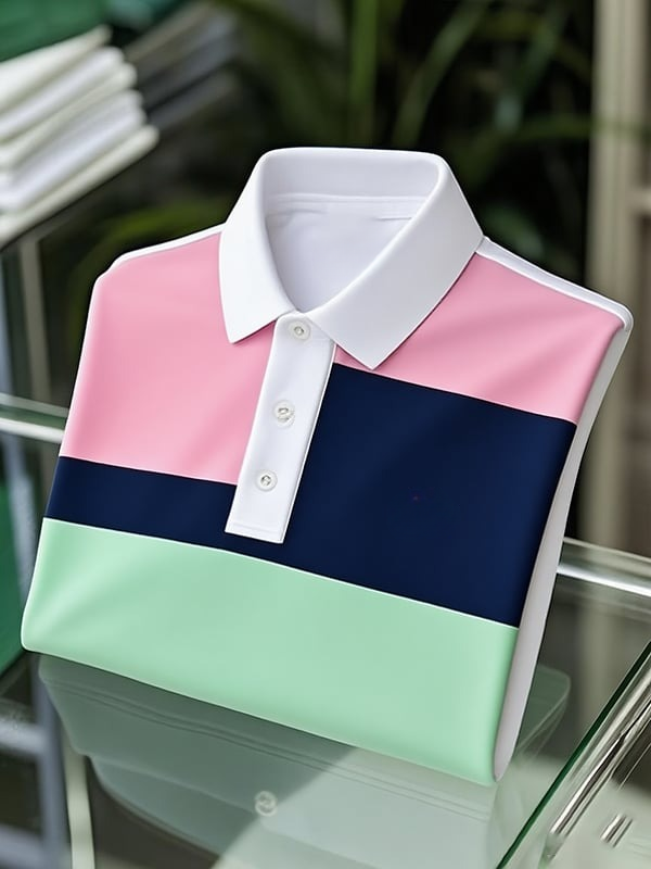 Men's Classic Business Contrast Button Short Sleeve Polo Shirt