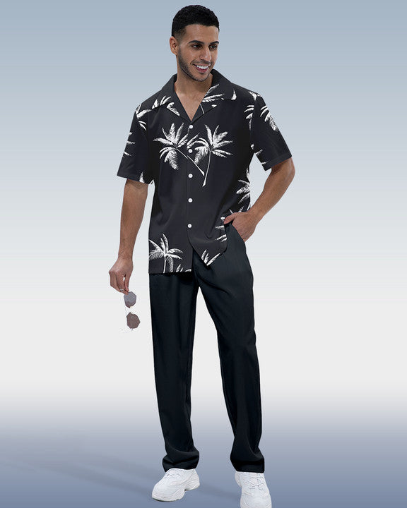 Rianmond Men's Hawaiian Print Short Sleeve Shirt Walking Set 3 Colors 415