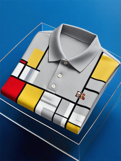 Men's Business Casual Artistic Button Short Sleeve Polo Shirt