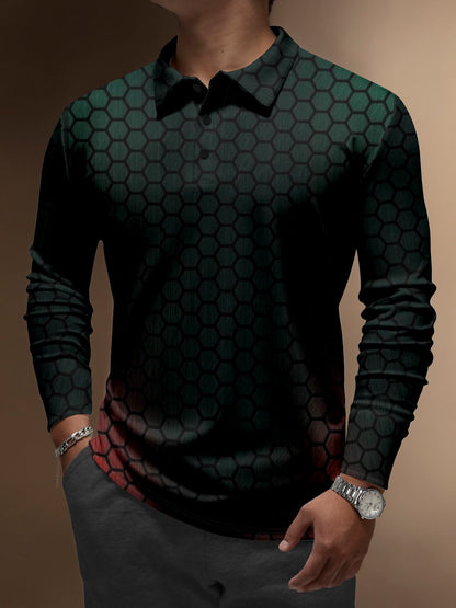 Men's Business Casual Striped Long-Sleeved Polo Shirt