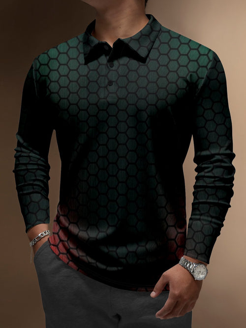 Men's Business Casual Striped Long-Sleeved Polo Shirt