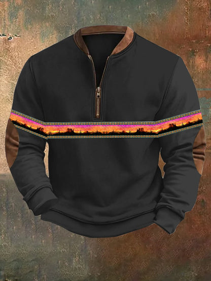 Men's Western Printed Zip Collar Sweatshirt