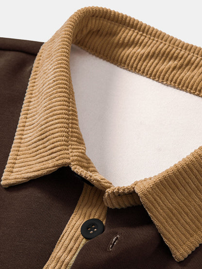 Relax Fit Contrast Corduroy Polo Collar Sweatshirt & Straight Leg Corduroy Pants
