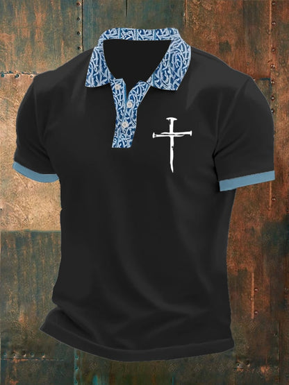 Men's Faith Printed Button Design Polo Shirt