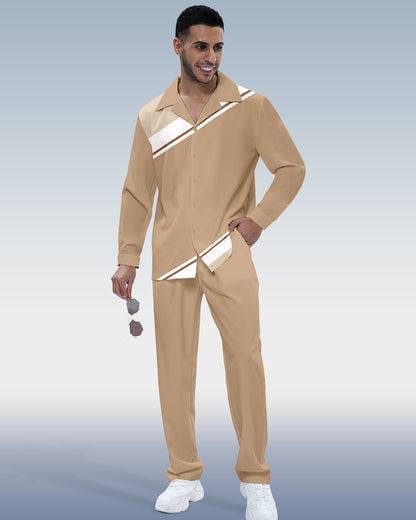 Men's Color Block Printed Long Sleeve Shirt Walking Suit 393