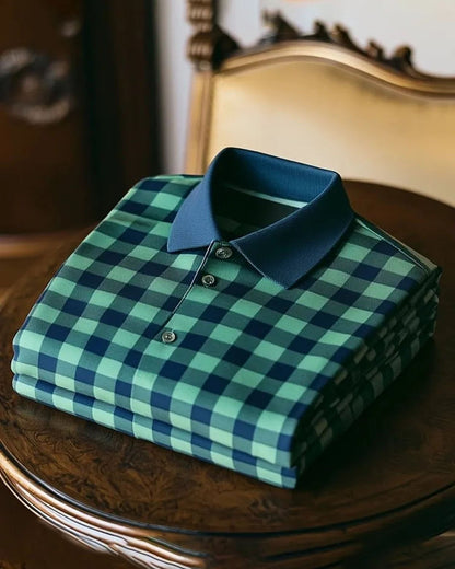 Men's Basic Plaid Geometric Casual Short-Sleeve Polo Shirt