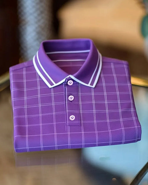 Basic Geometric Check Men's Short-Sleeve Polo Shirt
